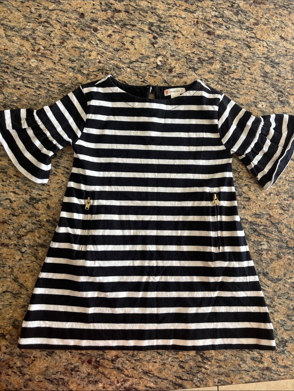 Crewcuts Striped Black & White toddler Dress with ruffle Sleeves